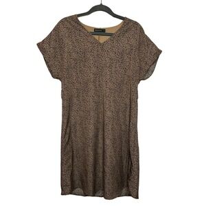 Milkarose Women's Leopard Print Mini Dress Cuffed Sleeves Flowy Fit SZ Small